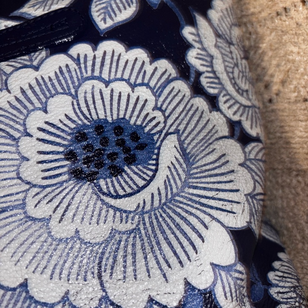 Brighton Journey to India Floral Navy Blue White Leather Boho Shoulder Tote Bag - Picture 4 of 10